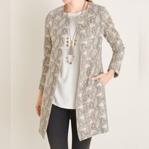 Chicos Womens 1 Medium 8/10 Tunic Jacket Snake Python Print Open Front Pockets